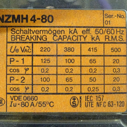 Klöckner Moeller NZMH4-80 Leistungsschalter Hauptschalter NZMH4 -80