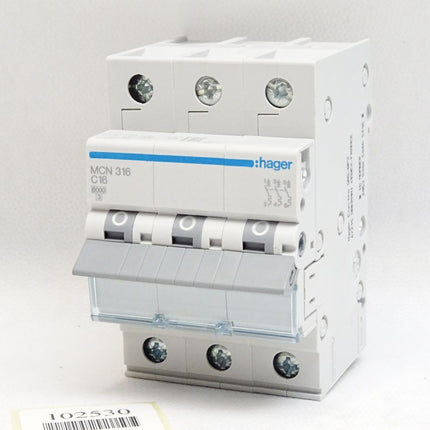 Hager MCN316 C16 MCN 316 Leitungsschutzschalter 3 polig 6kA C-Charakteristik 16A 3 Module / Neu - Maranos.de