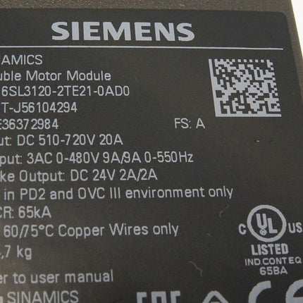 Siemens Sinamics S120 Double Motor Module 6SL3120-2TE21-0AD0 - Maranos.de