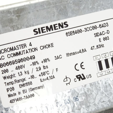 Siemens Micromaster 4 AC Commutation Choke 6SE6400-3CC00-6AD3