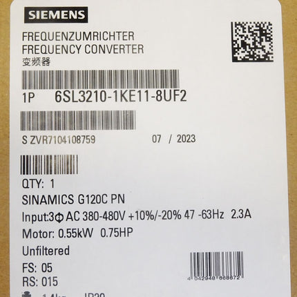 Siemens Sinamics G120C 6SL3210-1KE11-8UF2 6SL3 210-1KE11-8UF2  / Neu OVP versiegelt - Maranos.de