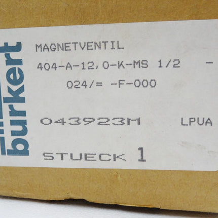 Bürkert Magnetventil 043923M / 404-A-12,0-k-MS 1/2-024/= -F-000 / Neu OVP