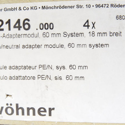 Wöhner PE/N-Adaptermodul / 32146 / Inhalt : 4 Stück / Neu OVP