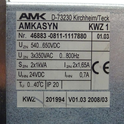 AMK AMKASYN KWZ-1 46883-0811-1117880 01.03 KLWZ 201994 V.01.03 2008/03